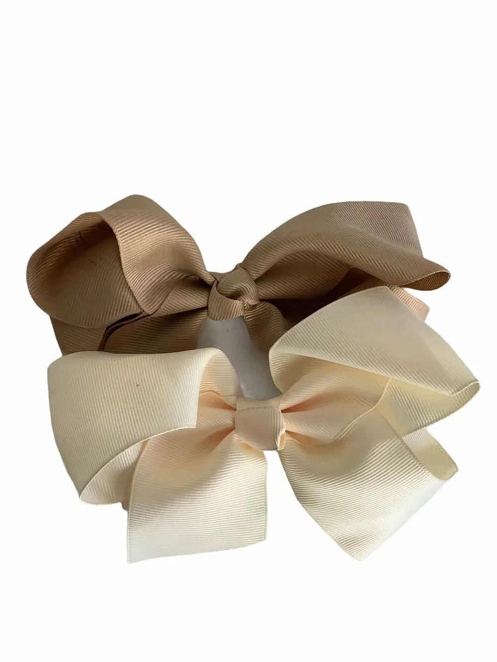 Girl’s Lot of 2 Ivory & Tan Hair Bow Clips NEW
